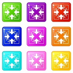 Poster - Full screen and exit full screen arrows icons set 9 color collection isolated on white for any design