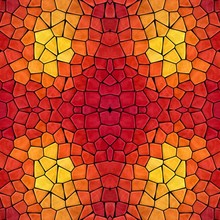 Mosaic Kaleidoscope Jewel Seamless Pattern Texture Background - Fiery Red Orange Yellow Colored With Black Grout