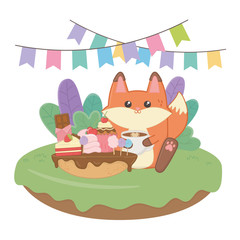  Kawaii fox with happy birthday cake design