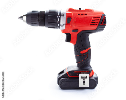 Cuadros en Lienzo Battery screwdriver or drill isolated on white background