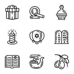 Poster - Jewish icon set. Outline set of 9 jewish vector icons for web design isolated on white background