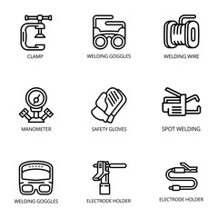 Poster - Welding icon set. Outline set of 9 welding vector icons for web design isolated on white background