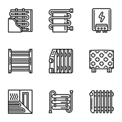 Poster - Heater radiator icon set. Outline set of 9 heater radiator vector icons for web design isolated on white background