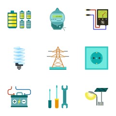 Poster - Electric energy icon set. Flat set of 9 electric energy vector icons for web design isolated on white background