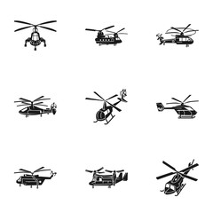 Modern helicopter icon set. Simple set of 9 modern helicopter vector icons for web design isolated on white background