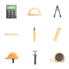 Poster - Engineer tools icon set. Cartoon set of 9 engineer tools vector icons for web design isolated on white background