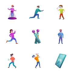 Poster - Virtual reality icon set. Cartoon set of 9 virtual reality vector icons for web design isolated on white background