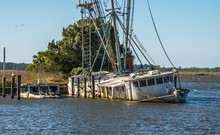 Sunk Shrimp Boat In Florida After Hurricane