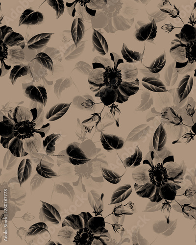 Vintage seamless pattern.Colored flower illustration and spring flowers