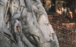 Close up Ancient Budda Head in roots at Ayutthaya