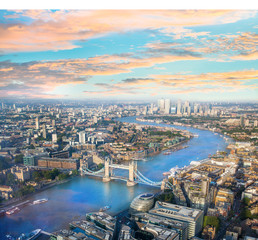 Poster - London, UK. Tower Bridge and river Thames at sunset