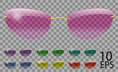 Sticker - Set glasses. futuristic; narrow shape.transparent different color.sunglasses.3d graphics.pink blue purple yellow  red  green.unisex women  men