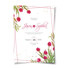 Watercolor Red Tulip Floral Wedding Invitation Cover Template Layout Vector