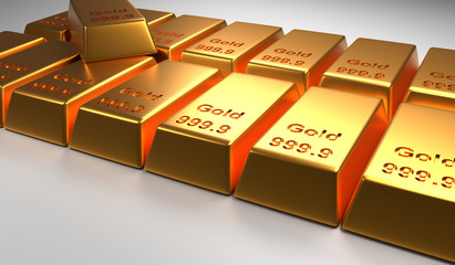 Stacked gold bars on a bright background