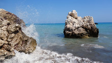 Beautiful Sea Coast In Cyprus. Rock Of Aphrodite.