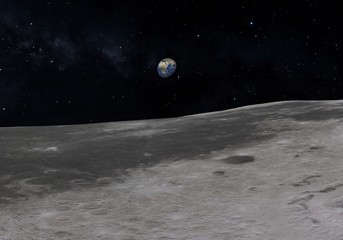 Blue Earth seen from the Moon. 3D illustration.