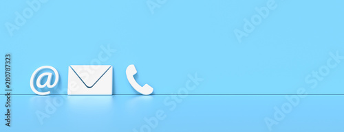 Fototapete Contact icons leaning against a wall for hotline and service concept