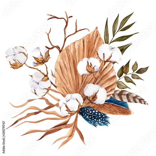 bouquet-with-pampas-grass-flowers-feather-and-cotton-watercolor-hand-draw-floral-element-in-boho-style-isolated-on-white-background