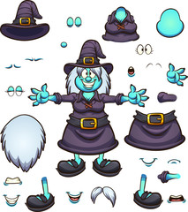 Wall Mural - Cartoon Halloween witch character with different body parts and expressions, ready for animation. Vector illustration with simple gradients. Some elements on separate layers. 