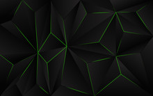 Abstract Futuristic Background Black Polygon Vector Design With Green Light Line. Dark Triangle Composition Technology Modern Concept For Use Element Cover, Banner, Poster, Web, Brochure, Flyer