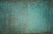 Grunge Turquoise Old Dirty Abstract Background. Oxidized Metal Blue-green Copper Patina And Iron Oxide Texture. Rusty Iron Metal Texture Surface. Background For Web Design And Wallpaper. Soft Focus