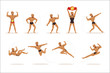 © topvectors - Freestyle Wrestling Fighter In Black Underwear Fighting Set Of Illustrations With Wrestler Sportsman.