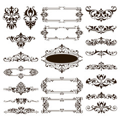 Ornamental design lace borders and corners Vector set art deco floral ornaments elements