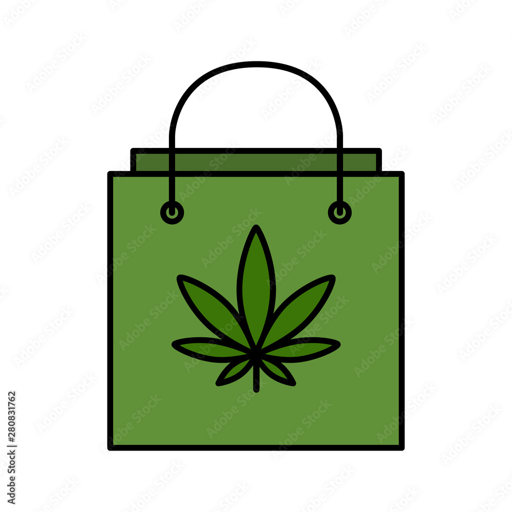 Shopping bag with marijuana leaf. Buying Cannabis. Delivery cannabis ...