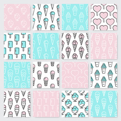 Wall Mural - Ice cream icons seamless pattern set. 