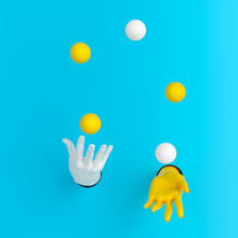 Juggling Balls Hands Out Of The Wall 3d Illustration