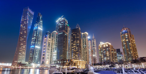 Canvas Print - Dubai Marina city skyline at night. United Arab Emirates