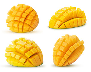 Poster - Set mango exotic friut cut in half cubes