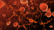 Microscope red blood cells and virus Bacteria, infection 3d rendering, health care, medical and science concept. particle in blood, human body science biology