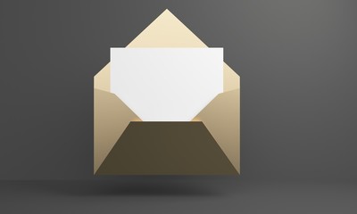 Poster - Mockup golden envelope with white paper. 3d rendering