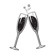 Two sparkling glasses of champagne or wine. Cheers icon. Retro style vector illustration on white background.