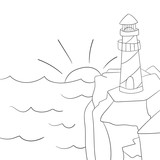 Fototapeta Paryż - Coloring page for kids. Cartoon lighthouse. Vector illustration