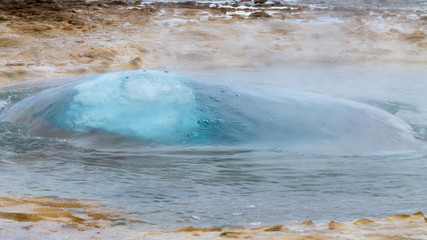 Strokkur geyser eruption. Geysir geyser view, Iceland