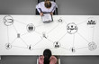 © InfiniteFlow - Human Resources Recruitment and People Networking Concept. Modern graphic interface showing professional employee hiring and headhunter seeking interview candidate for future manpower.