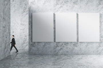 Poster - Businessman in interior with empty poster
