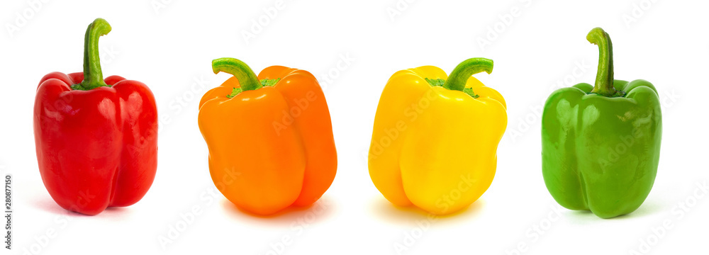 set of colored bell peppers isolated on white background - obrazy, fototapety, plakaty 