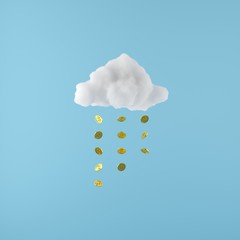 Poster - minimal concept money drop from white cloud floating on blue background. 3d render