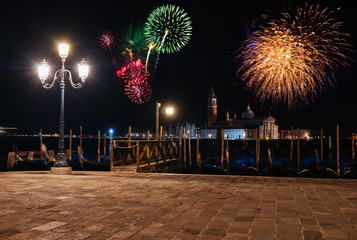 Wall Mural - Festive fireworks over the Canal Grande in Venice