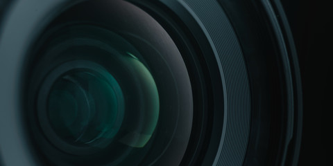 Poster - Close up beautiful camera lens of black background. Macro view..