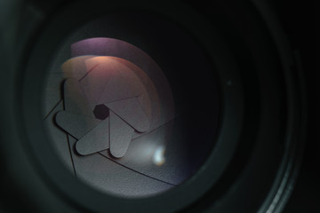 Aufkleber - Close up Beautiful Camera Lens on a dark  background. Macro view.