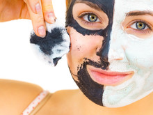 Girl Remove Black White Mud Mask From Face