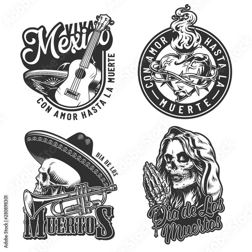 Vintage Day of Dead labels set