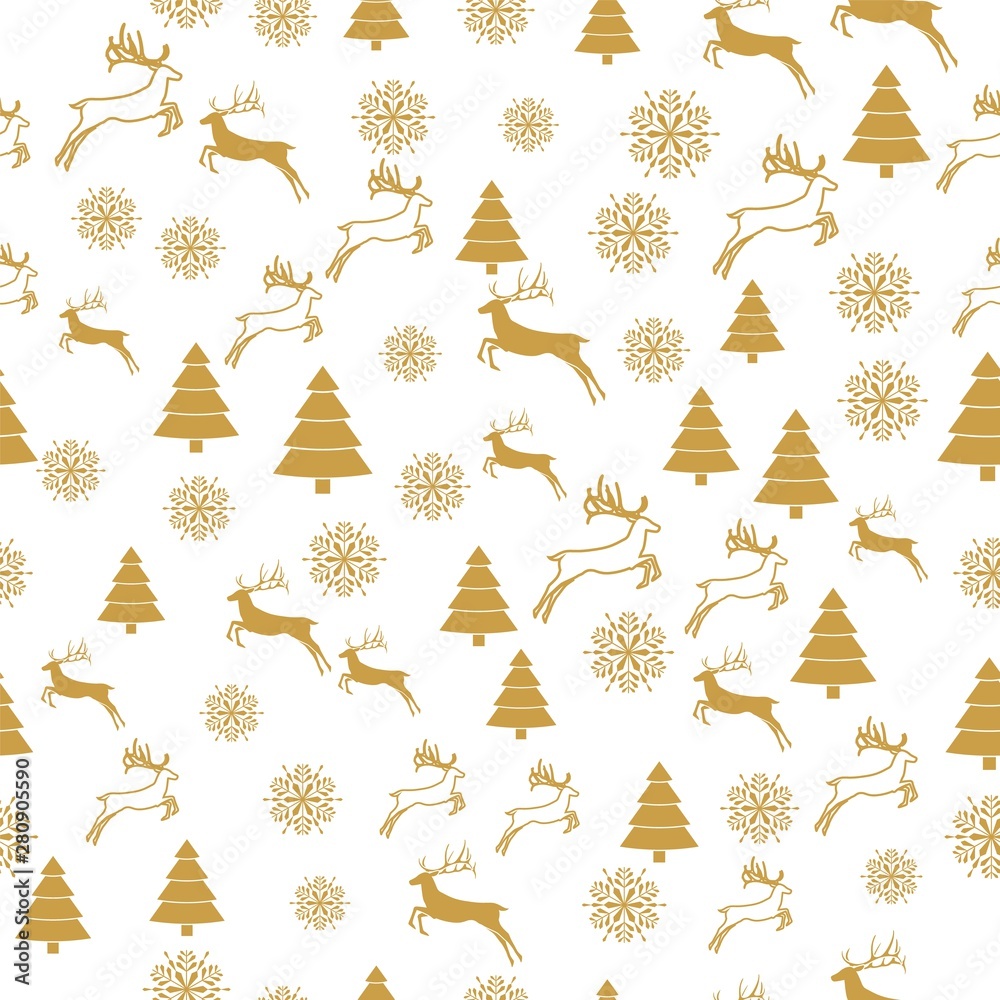 Merry Christmas Gold elements on white background. Seamless graphic ...