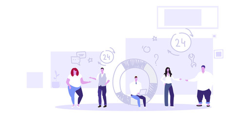 Poster - business people group working together technical team support center online customer service concept