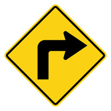 Sharp Curve To Right, Traffic Sign, Vector Illustration