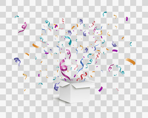 Poster - Lots of colorful tiny confetti and ribbons on transparent background. Festive event and party. Multicolor background.Colorful bright confetti isolated on transparent background